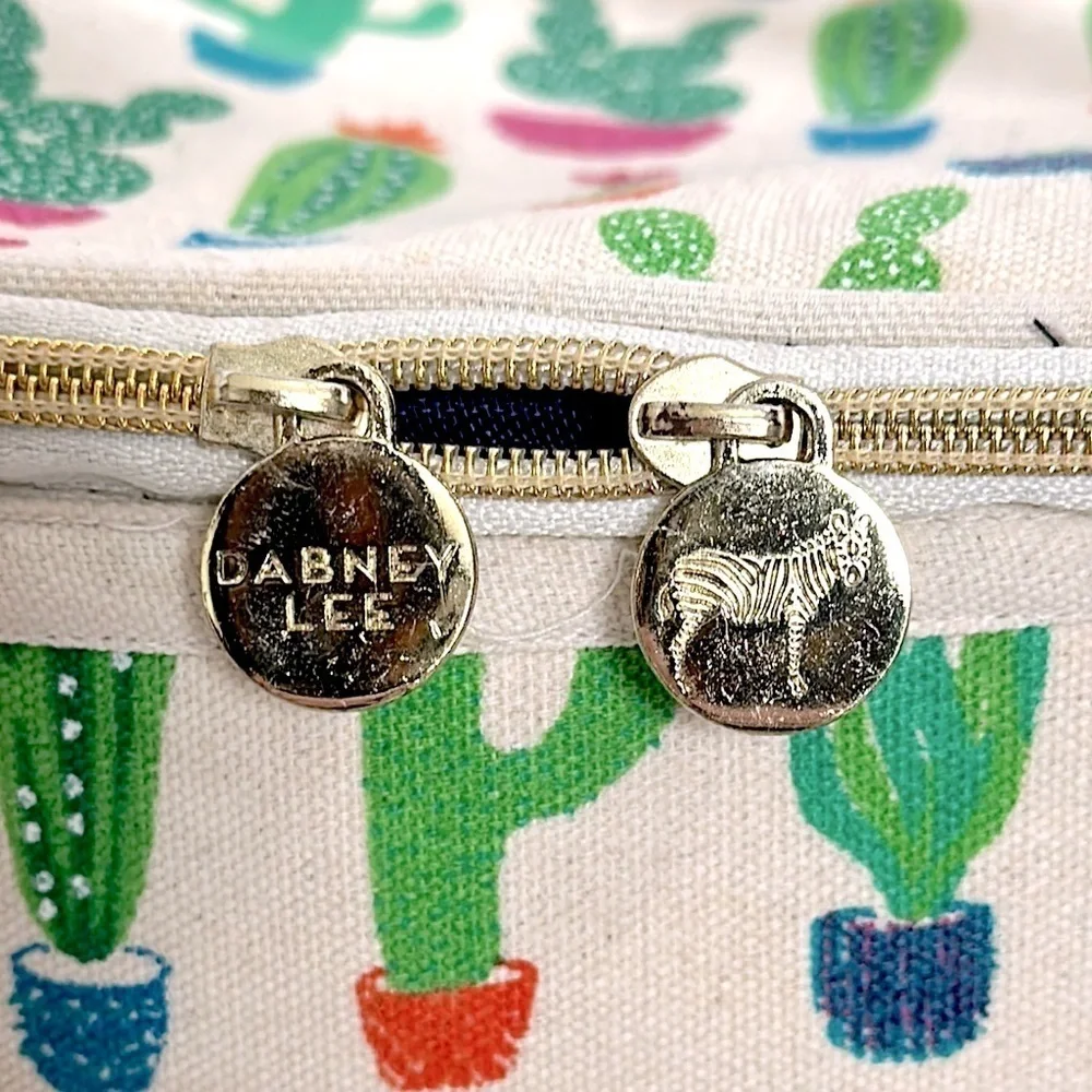 Dabney Lee Cactus Canvas Cosmetic Train Case Large Makeup Bag Travel EUC